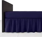 Valance Sheet Single Extra Deep Frilled Valance Fitted Bed Sheet 100% Egyptian Cotton Dyed Bedding Bed Fitted Sheet Elastic Base Wrap Bed Skirt Fits over The Mattress Down to the Floor (Navy)