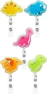 VENEKA Dinosaur Badge Reels 5PCS Glowing in The Dark Nurse ID Badge Holder Retractable Clip Night Shift Luminous Badge Gifts Easy Install