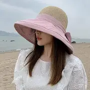 [Ling88] Summer Sun Hats for Women Bowknot Hollow Out Floppy Caps Large Brim Foldable Anti-Uv Beach Hat Female Panama Bucket Hat Bonnet,Sun Hat Big Brim Hat-3