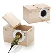2 Pack Parakeet Nest Box, Natural Wood Bird Nesting Box, Small Bird House Bre...