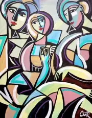 CORBELLIC EXPRESSIONISM 16X20 SISTERHOOD CUBIST FINE ART HOME INTERIOR DESIGN