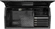Aluminium Checkerplated Black Weather Proof Metal UTE Toolbox Full Open Door with 4 Internal Drawers 170CM X 60CM X 80CM