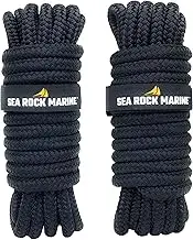 Premium Double Braided Nylon Dock Lines (2 Pack), 7.6m or 4.6m, with 305mm Eyelet & Dock Line Ties- Boat Mooring Rope, Quality Boat Rope, Yacht Rope, Boating Accessories - Black