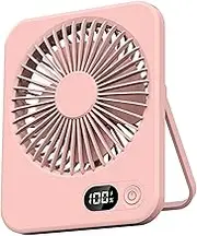 Small Battery Desk Fan, Table Fan Silent 180°Foldable Portable Rechargeable Battery Powered fan Blades Strong Wind for Makeup Travel Shopping Home-Pink
