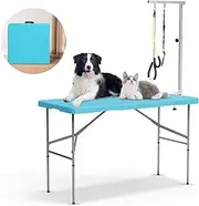 PKNYBZN 47'' Dog Grooming Table, Heavy Duty Pet Grooming Table for Dogs at Home Foldable Grooming Table/Adjustable Arm & Noose, Stainless Steel Professional Dog Show Blue