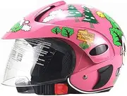 Kids Cute Helmet, 3/4 Half Helmet, 3-8 Yrs Vintage Helmets with Visor for Go-Kart ATV Open Face Scooter Cruiser Moped, DOT Approved Pink,48-54cm