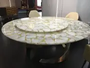 Round White Agate Stone Coffee Table Tops, Kitchen Slab Table, Console Bar Table