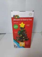 Mario Brothers LED Light Up Desktop X-Mas Tree+ ⭐ Ornament+ Iconic ❓ Block Base