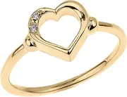[Claddagh Gold] (6) - Fine 14k Yellow Gold Dainty Band 2-Stone Diamond Open Heart Ring