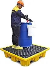 Spill-Proof Tray Oil Tank Spill Tray，Leak-Proof Pallet Spill Pallet with Drain - Flat Top Grid Pad, 300-1200kg Load-Bearing, Ideal for Kitchen, Factory, and Garage Use(Barrel not Included)