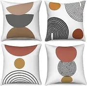 Hnmdmyi Boho Cushion Cover, Set of 4, 45 cm x 45 cm, Abstract Geometric Striped Circle Stripes, Modern Minimalist Linen, Decorative Pillow Cover for Sofa, Bed, Home, Office, Garden, Outdoor