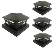 4 Pcs Black Solar Garden Cap Post Light 6X6 Plastic 2 Bright SMD LED Cap Light