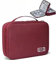 Travel Electronics Organiser Case, Carrying Accessories Organising bag for Power Cords Power Bank Earbuds Hard Drives Memory Cards Laptop Adapter Mouse Cables (Dark Red)