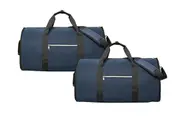 2Pcs Carry on Garment Bag Convertible Travel Duffel Suit Bag with Shoe Compartment Dress Suitcase Suit Travel Bags for Business Trips-Blue