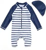 [BONVERANO] Baby boy one Piece 3/4 Sleeve Length UV Protection 50+ Swimsuit with a Zip
