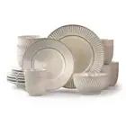 Elama Dinnerware Set White Embossed Accents Stoneware 16-Piece Service for 4