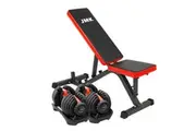 2x Powertrain 24kg Adjustable Dumbbell Home Gym w/ Exercise Bench