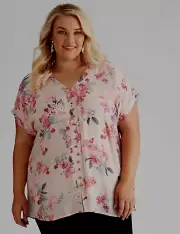 Autograph Top Tunic Shirt Blouse Plus Size 20 Pink Floral Short Sleeve RP$80 NEW