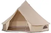 Outdoor Waterproof Tent, 3m Family Camping Bell Tent, 4 Seasons Canvas Tent with Hook & Meshed Door Windows, Yurt Tent for Camping Hiking Hunting Festival Party