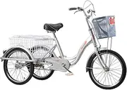 Three Wheel Bike, Adult Tricycle High Carbon Steel Frame Three-Wheeled Bicycles with Shopping Basket Cruise Trike for Recreation Shopping Picnics Exercise Cycling Pedalling