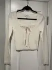 NWT Willow & Wind Size S Cream Long Sleeve Ribbed Knit Top Pink Satin Bow Detail