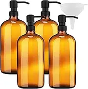 Kitchentoolz Large Pump Bottle - 32 Ounce Glass Shampoo and Soap Dispenser - Amber