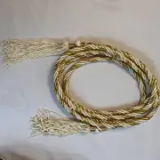 Extra Long Curtain Tieback Weaved Cord 5/8" with End Tassels Gold and cream 100"