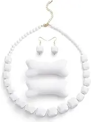 [MSZWTDZX] 4 Pack Women Costume Accessories, White Chunky Bead Necklace & Earrings Jewelry Set with 2pc Bone Hair Clips – Cave Family Skeleton Halloween Cosplay Party Supplies, Standard, Polyester