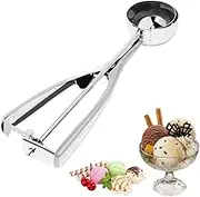 BIKBOK Ice Cream Scoop,1PCS Stainless Steel Polished Ice Cream Spoons with Trigger for Ice Cream, Fruit, Biscuit Dough, Large Balls Ice Ball Maker, Ice Cream, Fruit, Mashed Potatoes