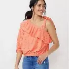 Womens XXL LC Lauren Conrad Peach shirt eyelet shirt NWT ruffle elastic top