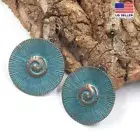 Women Vintage Bohemian Earrings Aged Bronze Radiant Stripe Disc Style Hook 1340
