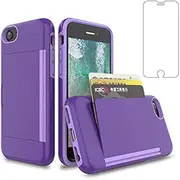 Asuwish Phone Case for iPhone 6 Plus/6s Plus/7 Plus/8 Plus with Screen Protector Cover and Credit Card Holder Stand Hybrid Cell iPhone6splus i Phone7s 7s 7+ 8s 8+ Phones8 6+ i6 6s+ Women Men Purple