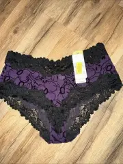 NWT LUNAIRE WHIMSY HIPSTER BRIEF LACE PANTIES Black/Plum 15233 Sz 6/Medium