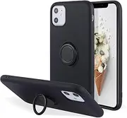 UEEBAI Case for iPhone 12 iPhone 12 Pro 6.1 inch, Slim Liquid Silicone Phone Case with 360 Rotatable Ring Holder Kickstand wtih Magnetic Car Mount Gel Rubber Shockproof TPU Bumper Case Cover-Black