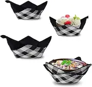 4Pcs Microwave Bowl Cozy, Black and White Plaid Hot Bowl Cozy Holder, Machine Washable Polyester Holders for Hot Food Soup Ice Cream, Holders for Food, Microwave