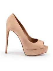 Beige Suede Peep Toe Platform Heels