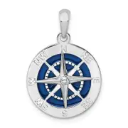 Sterling Silver De-Ani Rhodium-Plated Polished Enameled Compass Pendant
