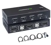 KVM Switch, HDMI Switch 2 in 1 Out USB Switcher for 2 Computers Share Keyboard,