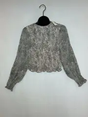 Evereve Sanctuary Peasant Boho Blouse Stretch Olive Paisley Pink Sz Small Shear