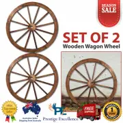 2x Wooden Wagon Wheel Rustic Fir Timber Outdoor Garden Decor Indoor Wall Feature