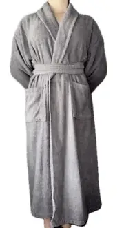 CHARCOAL, Light Weight, Terry Towelling Cotton Bathrobe