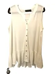 NINA LEONARD SLEEVELESS TUNIC TOP V-NECK BUTTON FRONT RUFFLE HEM 1X