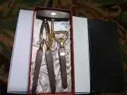 3 Piece wood and brass Bar Tool Set Corkscrew nutcracker and bottle opener!!!
