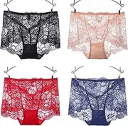 [FARZAH] Women Panties Female Underwear Ladies Mid Rise Briefs Summer Plus Size Underwear Women' s Hipster Cotton Knickers Mama Panties Lace Hipster Knickers, Pack of 4(Color:B,Size:L)