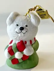 Vtg Handpainted Jasco Lil Chimers Dog w Present Bisque Bell Ornament wTag A01507