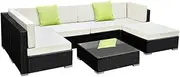 Gardeon Outdoor Sofa 6 Seater Wicker Lounge Setting Table and Chairs, Patio Furniture Rattan Modular Set Garden Deck Backyard Aluminum, Weather-Resistant Cushions with Storage Cover Black