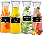 Set of 4 Glass Carafe with Lids, MUVKQC Glass Carafe Pitchers, 1 Liter Water Pitcher Carafe for Mimosa Bar, Brunch, Cold Water, Wine, Iced Tea, Lemonade, Beverage, 34OZ