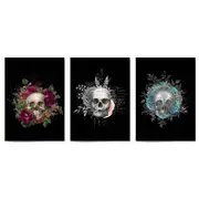 Set of Dark Floral Skull Fashion & Flowers Wall Art