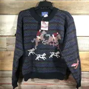 NWT WOOLRICH Vintage Fox Hunt Sweater Equestrian Horse Handknit S Hound Dogs