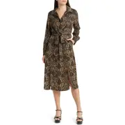 KOBI HALPERIN Snakeskin Print Front Tie Long Sleeve Shirtdress in Natural Multi at Nordstrom, Size Medium